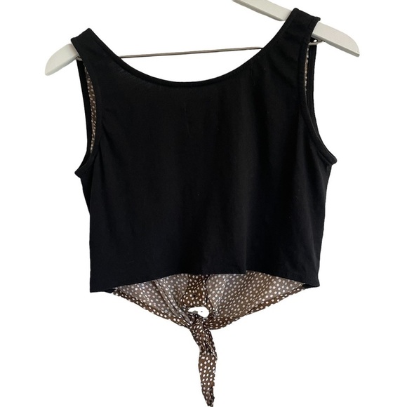 Furst of a Kind Button Down Polka Dot Tie Up Crop Top, Size L - Picture 3 of 4